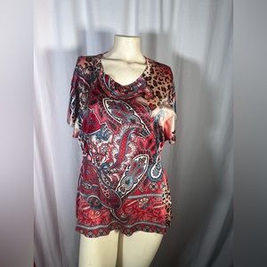 Brand multicolored lightweight silky and shiny top casual or dressy size medium